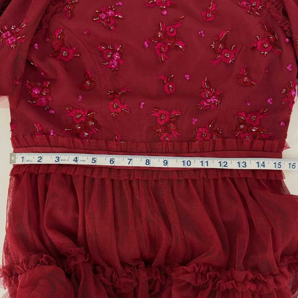Ivy City Co. Anastasia Dress Sz M Dark Red Midi Embellished Tulle Holiday Party - Picture 14 of 14